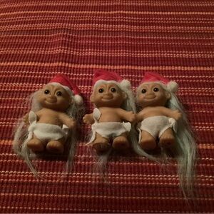 Set of Three 90’s Russ Baby Troll Dolls with Santa Hats and Lime Green Hair